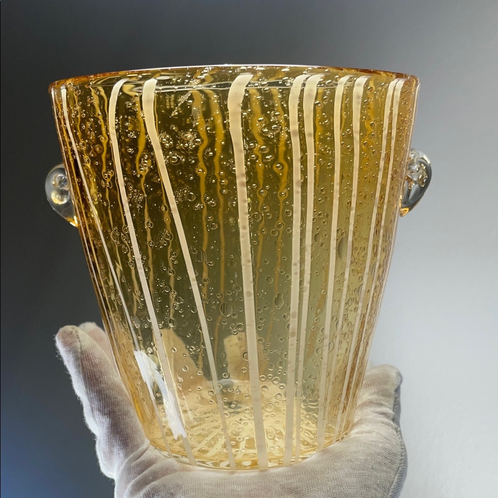 Venini Murano Art Glass “Bollicine” Amber Ice Bucket – Limited Edition